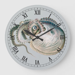Grande Horloge Ronde Poulpe Argonaute, Animaux de la Vie Marine Vintage