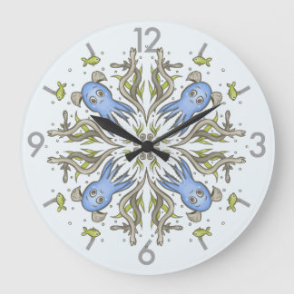 Grande Horloge Ronde Poulpe Kawaii Calmant Kaléidoscope - Rêves Océaniq