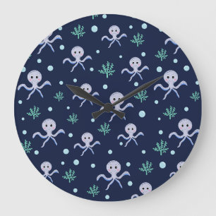 Grande Horloge Ronde Poulpe sous le motif pour enfants de la mer