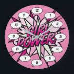 Grande Horloge Ronde POUVOIR DES FILLES Bande dessinée Pop Art Rose<br><div class="desc">Horloges de pop de bande dessinée de super-héros tendance et amusantes qui sont sûres d'ajouter une touche de couleur à une gamme de pièces autour de votre maison ou de votre bureau. Un moyen idéal de se faire plaisir ou de faire plaisir à quelqu'un que vous connaissez avec ces horloges...</div>