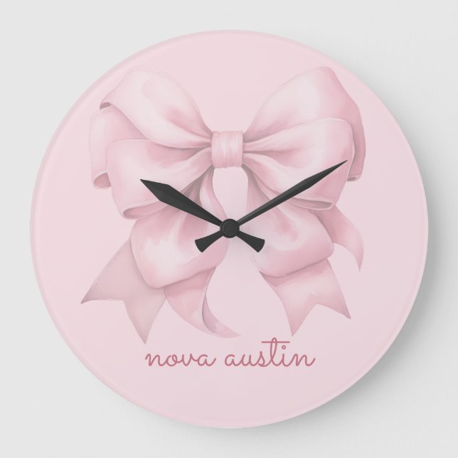 Grande Horloge Ronde Pow rose tendance personnalisée avec le nom Monogr (Recto)