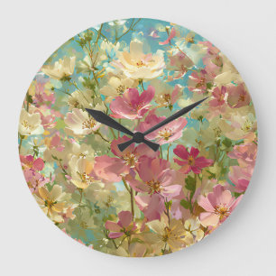 Grande Horloge Ronde Prairies de Fleurs Sauvages Colorées 3