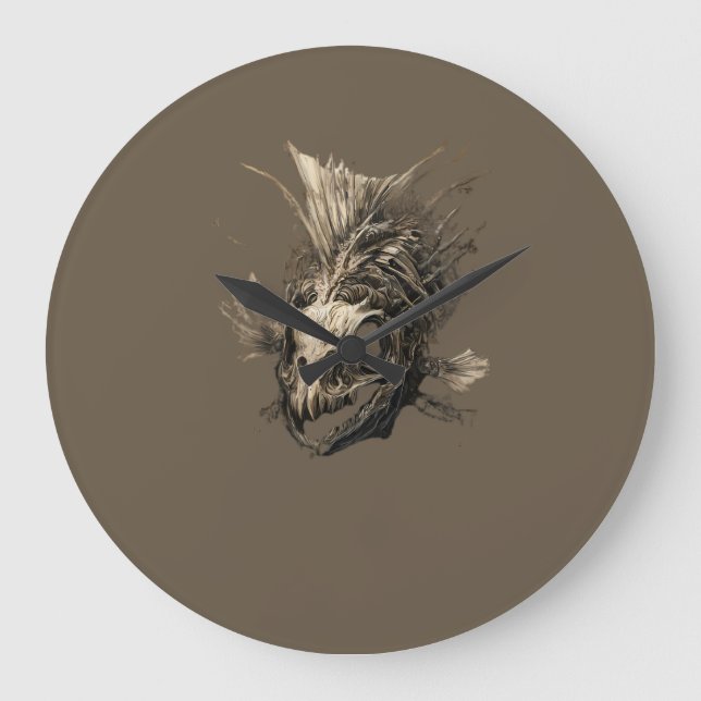 Grande Horloge Ronde Prehistoric Fish Skull Grunge Dark Art (Recto)