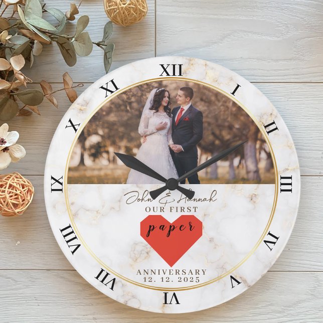Grande Horloge Ronde Premier anniversaire de mariage papier personnalis (Créateur téléchargé)