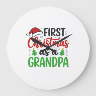 Grande Horloge Ronde Premier Noël Papy Chapeau de Père Noël