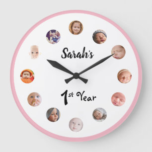 Grande Horloge Ronde Première année de Bébé Fille, photos de 12 mois d'
