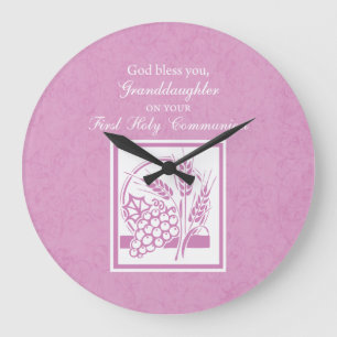 Grande Horloge Ronde Première communion de la petite-fille, rose