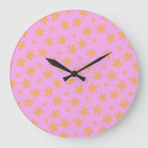 Grande Horloge Ronde Preppy Orange Rose Hippie Motif