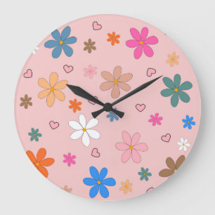 Grande Horloge Ronde Préppy rose coloré Flower Heart Y2K Motif