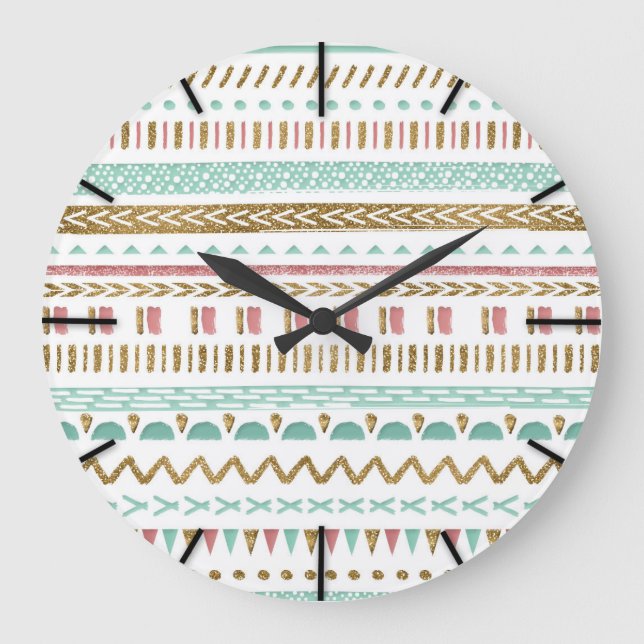 Grande Horloge Ronde Pretty hand paint tribal Aztec Geometric Design (Recto)