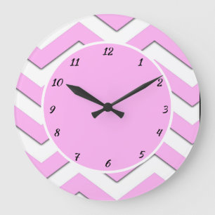 Grande Horloge Ronde Pretty Pink Chevron Stripe Trendy