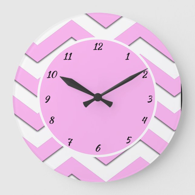 Grande Horloge Ronde Pretty Pink Chevron Stripe Trendy (Recto)