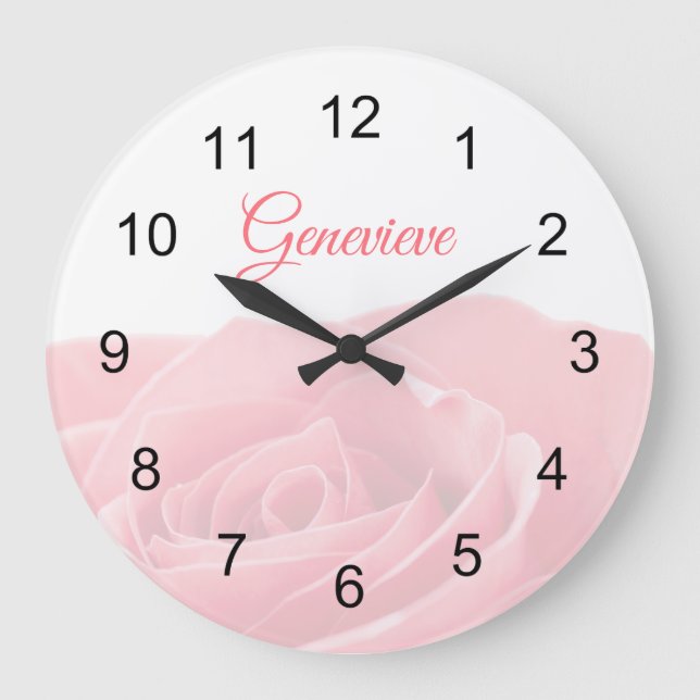 Grande Horloge Ronde Pretty Pink Rose Personalized with Wall Clock (Recto)