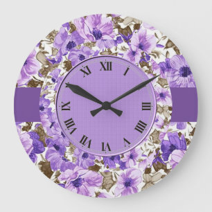 Grande Horloge Ronde Pretty Purple & White Floral Wall Clock 3