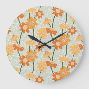 Grande Horloge Ronde Pretty retro muted 1970 s flowers