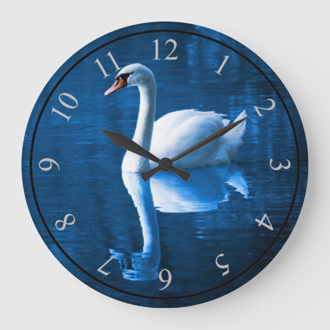 Grande Horloge Ronde Pretty white swan floating on a blue lake (Recto)