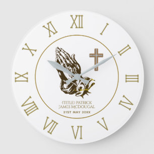Grande Horloge Ronde Prière Mains et Croix Foi de l'Église personnalisé