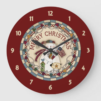 Grande Horloge Ronde Prim Merry Christmas Snowmen