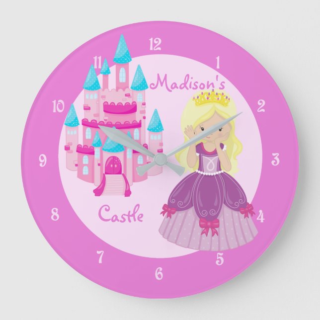 Grande Horloge Ronde Princess Girl Pink Castle Cute Custom Childrens (Recto)