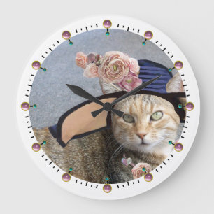 GRANDE HORLOGE RONDE PRINCESS TATUS/ÉLÉGANT CHAT, GRAND CASQUETTE DIVA