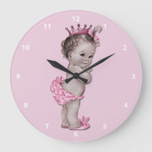 Grande Horloge Ronde Princesse bébé vintage rose