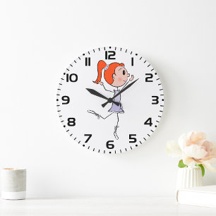 Grande Horloge Ronde Princesse Danseuse Jolie Ballerine Stick Figure