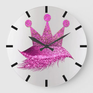 Grande Horloge Ronde Princesse Des Lashes Couronne Gris Rose Parties sc