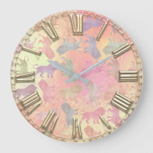 Grande Horloge Ronde Princesse Roman Numéro Ombre Pink Lions Gold