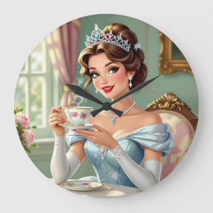 Grande Horloge Ronde Princesse sophistiquée avec une couronne et une ro
