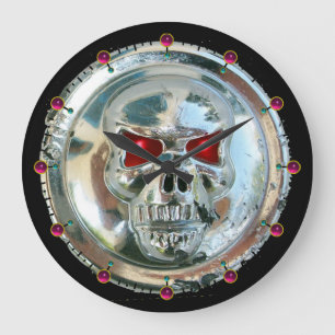 Grande Horloge Ronde PRINTED CHROME SKULL Red Ruby Gems