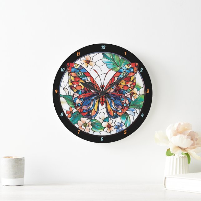 Grande Horloge Ronde Prism of Nature" - Papillon en verre (Maison)