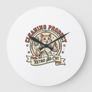 Grande Horloge Ronde Produit de nettoyage Publicité rétro Chat Produit