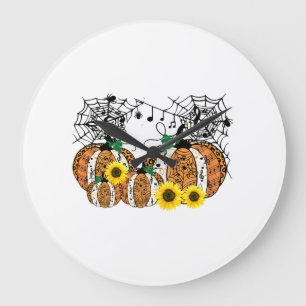 Grande Horloge Ronde Professeur de Musique Symboles Musicaux Citrouille