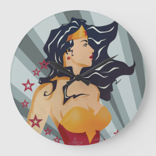 Grande Horloge Ronde Profil rétro de Wonder Woman Sunburst