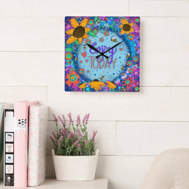 Grande Horloge Ronde Profitez Aujourd'Hui Fun Cute Blue Whimsical Inspi (Créateur téléchargé)