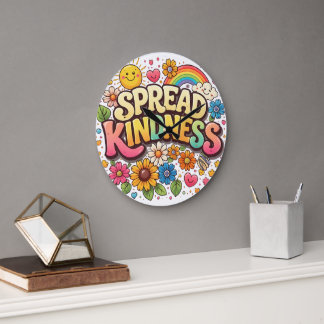 Grande Horloge Ronde Propager la gentillesse – Joli arc-en-ciel floral