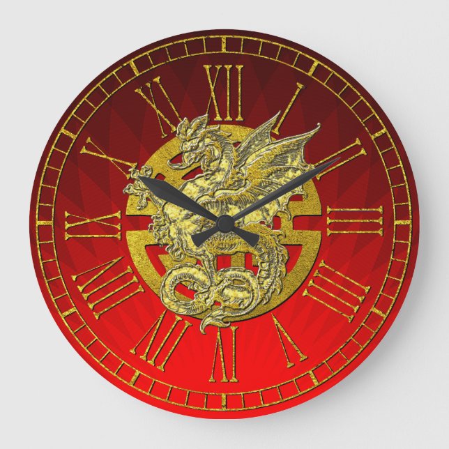 Grande Horloge Ronde Prospérité chinoise de symbole de dragon d'or (Recto)