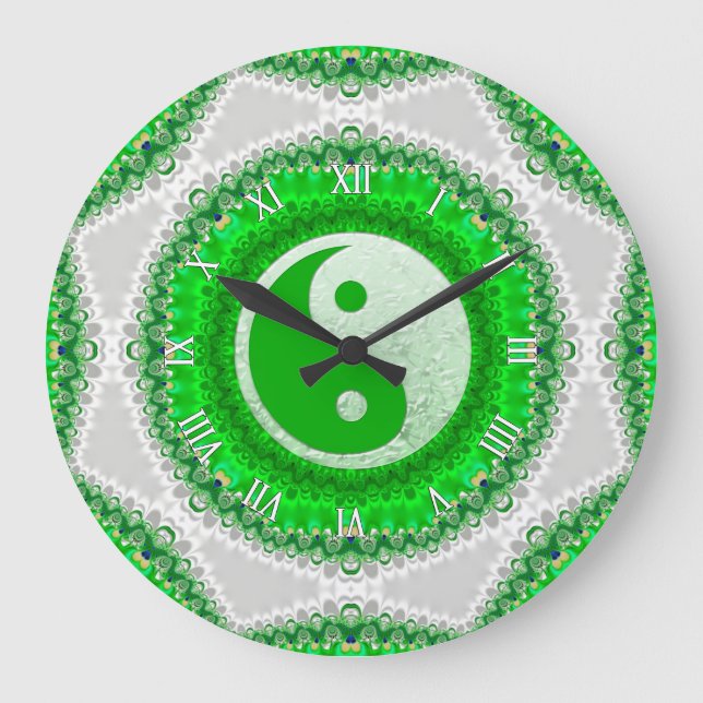 Grande Horloge Ronde Prosperity Green YinYang FengShui Accueil Décor Ho (Recto)