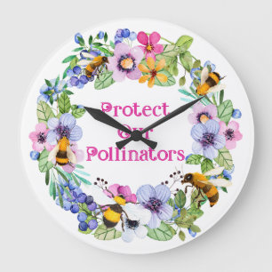 Grande Horloge Ronde Protéger nos pollinisateurs Fleurs d'abeilles