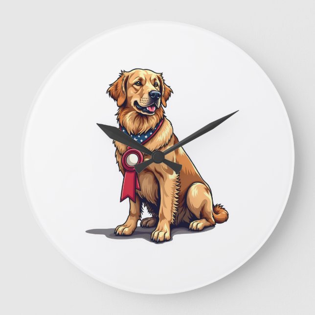 Grande Horloge Ronde Proud American Golden Retriever Vintage Tee 4 (Recto)