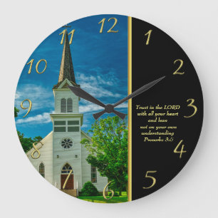 Grande Horloge Ronde Proverbes 3:5 Église blanche