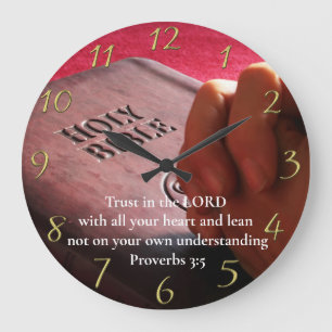 Grande Horloge Ronde Proverbes 3:5 sainte bible avec les mains