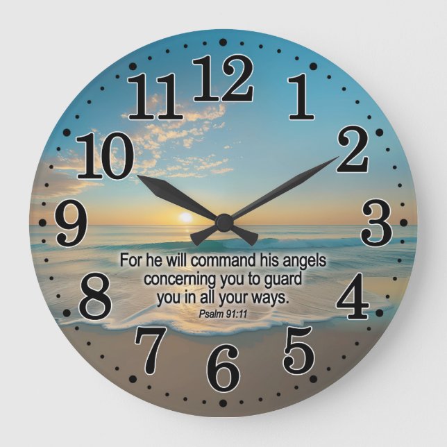 Grande Horloge Ronde Psaume 91:11 Ses Anges Vous Garderont Bible Verse (Recto)