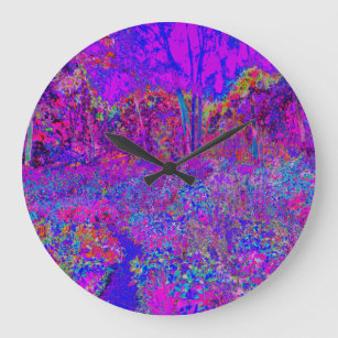 Grande Horloge Ronde Psychédélique Impressionniste Paysage Violet
