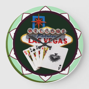Grande Horloge Ronde Puce de poker de Las Vegas Sign and Two