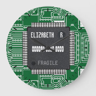 Grande Horloge Ronde Puce Sur Carte Circuit Imprimée Avec Votre Nom