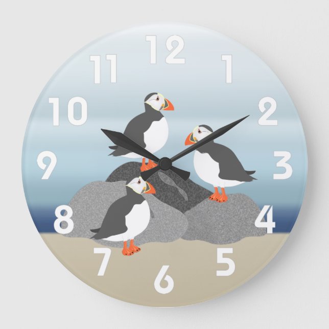 Grande Horloge Ronde Puffins Wall Clock (Recto)