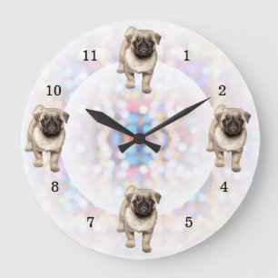Grande Horloge Ronde Pug Puppy Bright Lights Background