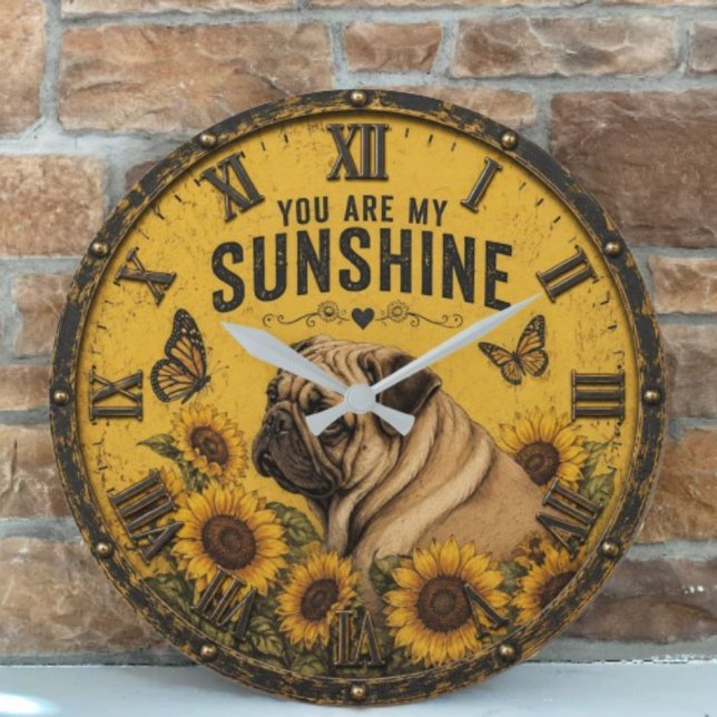 Grande Horloge Ronde Pug Sunflower You Are My Sunshine Dog Lover Rustic (Créateur téléchargé)