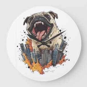 Grande Horloge Ronde Pugzilla attaque � Drôle de chien monstre